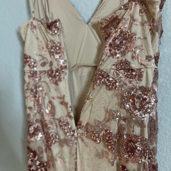 NWOT Shine Language Rose Gold Sequin Mermaid Maxi Dress - Picture 7 of 8